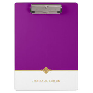 Elegant Purple White Gold Personalised Clipboard