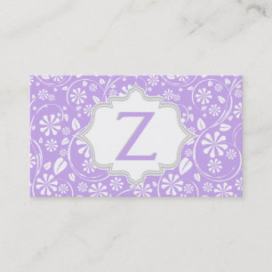 Elegant purple white, grey floral pattern monogram business card