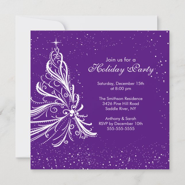 Elegant Purple & White Holiday Party Invitation (Front)