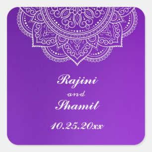 Elegant Purple White Indian Paisley Wedding Square Sticker