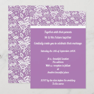 Elegant Purple White Lace Wedding Invitation