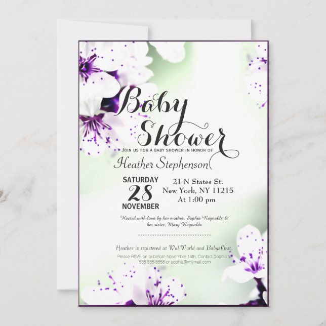 Elegant Purple & White Lilies on Soft Green Invitation (Front)