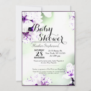Elegant Purple & White Lilies on Soft Green Invitation