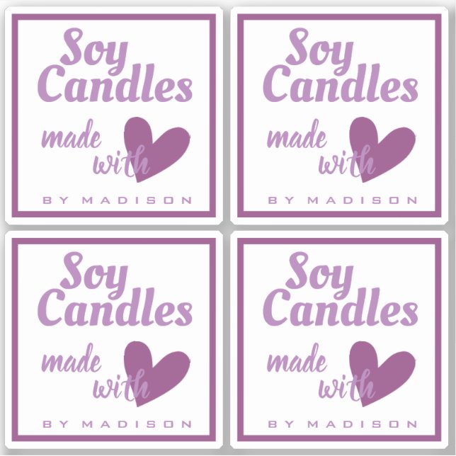 Elegant Purple White Made with Love Heart Candles (Front)