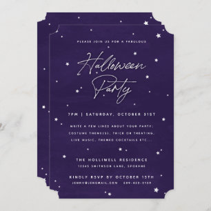 Elegant Purple+White Magical Stars Halloween Party Invitation