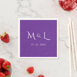 Elegant Purple White Monogram & Date Wedding Napkin