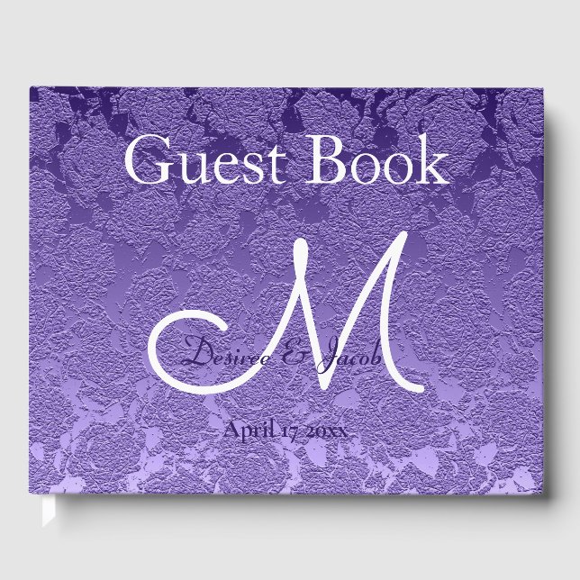 Elegant Purple White Wedding Monogram Guest Book (Front)