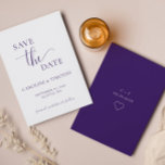 Elegant Purple White Wedding Save The Date Card<br><div class="desc">This simple minimalist save-the-date card is perfect for announcing your upcoming wedding.  This card features a purple-and-white design with elegant text.  Customise text on the front and back of the card with all the details of your special day.  #savethedate #ourwedding #minimalistwedding</div>