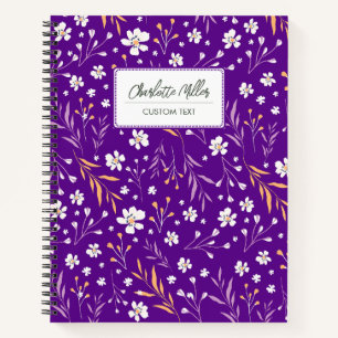 Elegant Purple Wild Flowers Personalised Name Notebook
