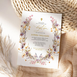 Elegant Purple Wildflower Baptism Invitation