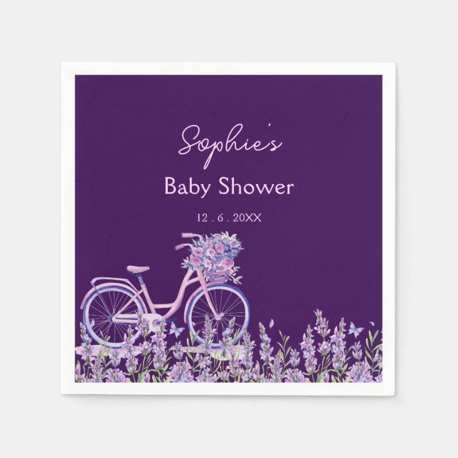 Elegant Purple Wildflower Bicycle Baby Shower  Napkin (Front)