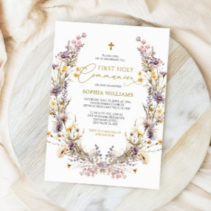 Elegant Purple Wildflower First Holy Communion Invitation