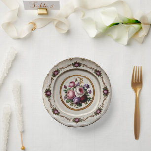 Elegant purple wildflower Floral Ceramic Wedding Paper Plate