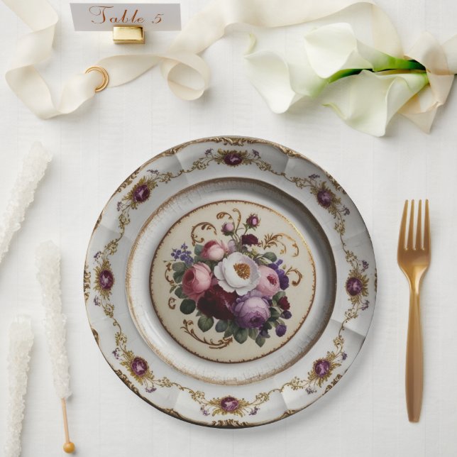 Elegant purple wildflower Floral Ceramic Wedding Paper Plate (Wedding)