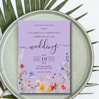 Elegant Purple wildflower wedding Invitation