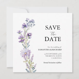 Elegant Purple Wildflower Wedding Save The Date Invitation