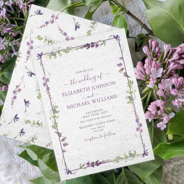 Elegant Purple Wildflowers Watercolor Wedding Invitation (Creator Uploaded)