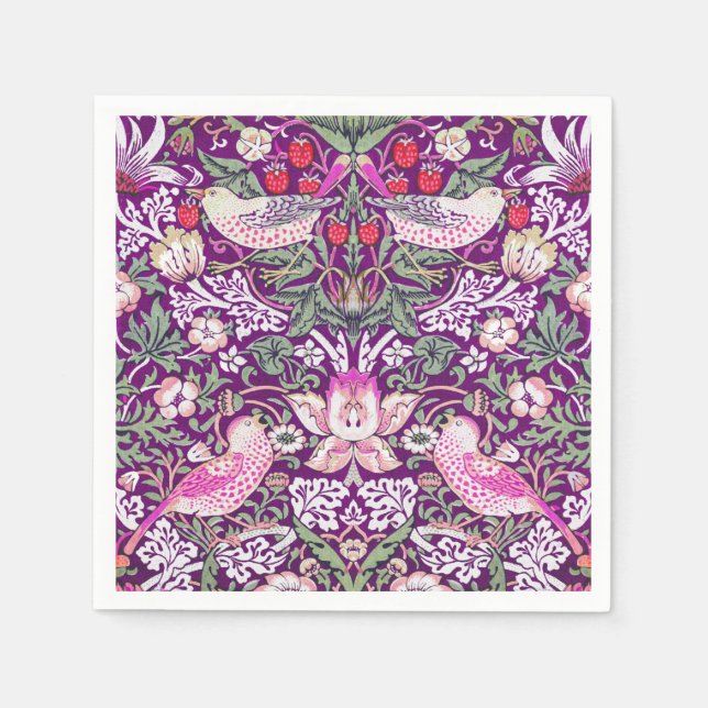 Elegant Purple William Morris Strawberry Thief  Napkin (Front)