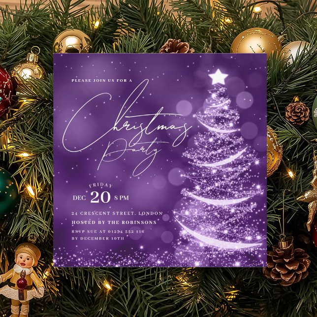 ELEGANT Purple Winter Christmas Tree Party  Invitation (ELEGANT Purple Winter Christmas Tree Party Invitation)