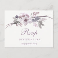 Elegant Purple Winter Floral Engagement Party RSVP