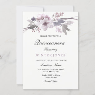 Elegant Purple Winter Floral Quinceanera Invite