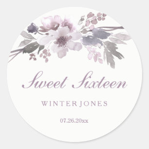 Elegant Purple Winter Floral Sweet 16 Stickers
