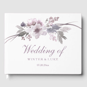 Elegant Purple Winter Floral Wedding Guestbook