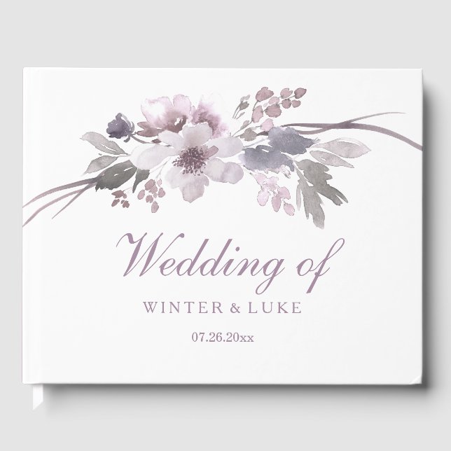 Elegant Purple Winter Floral Wedding Guestbook (Front)
