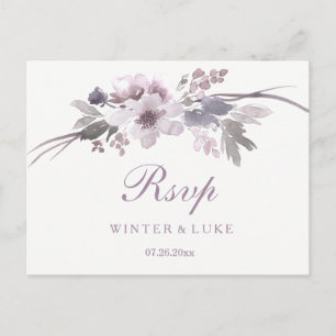 Elegant Purple Winter Floral Wedding RSVP Invitation Postcard