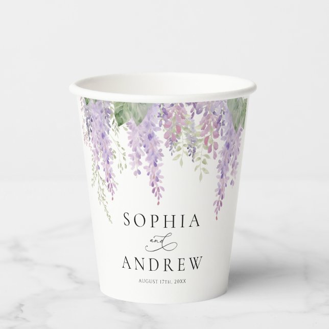 Elegant Purple Wisteria Flowers  Paper Cups (Front)