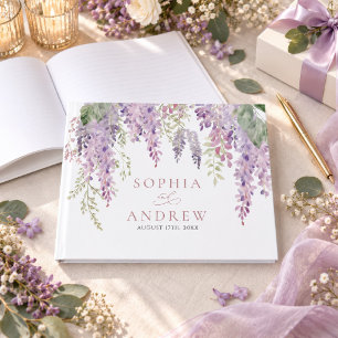 Elegant Purple Wisteria Flowers Wedding Guest Book