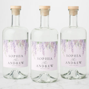 Elegant Purple Wisteria Flowers Wedding Liquor Bottle Label