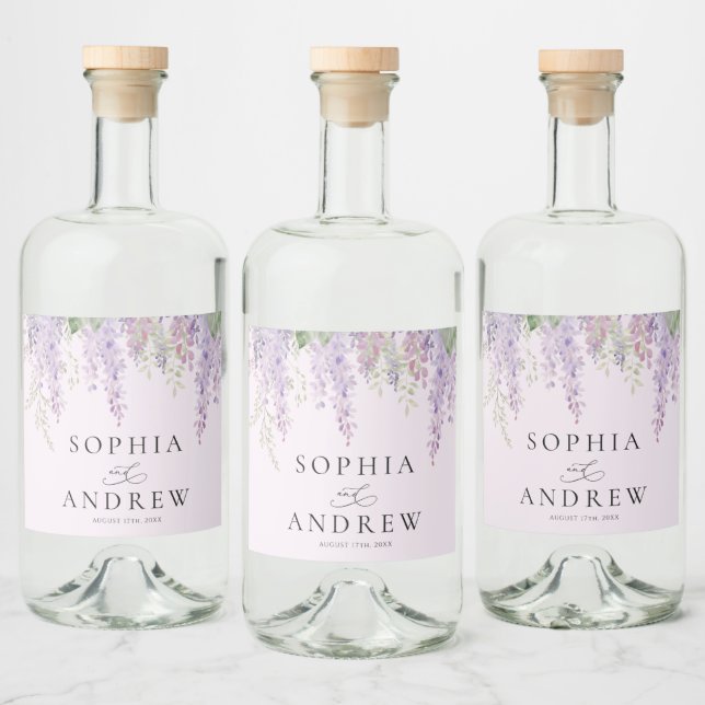 Elegant Purple Wisteria Flowers Wedding Liquor Bottle Label (Bottles)
