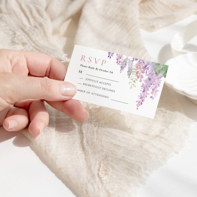 Elegant Purple Wisteria Flowers Wedding RSVP Card (Creator Uploaded)