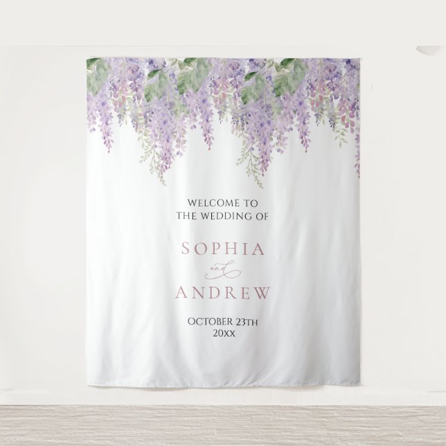 Elegant Purple Wisteria Flowers  Wedding Tapestry (Front)