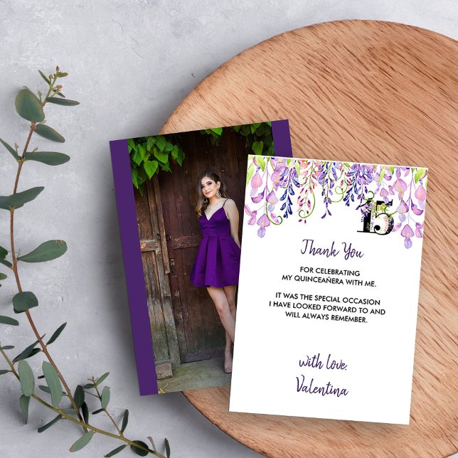 Elegant Purple Wisteria Quinceanera Photo Thank You Card (Photo Thank You Card from my Purple Wisteria Quinceanera Collection
)