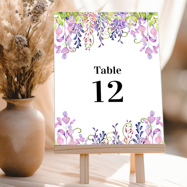 Elegant Purple Wisteria Table Number Card (Table Number Cards from my Purple Wisteria Quinceanera Collection)