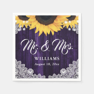 Elegant Purple Wood Floral Lace Sunflower Wedding Napkin