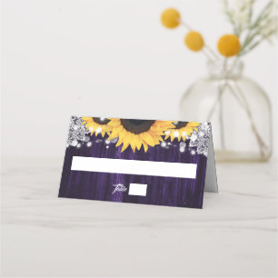 Elegant Purple Wood Lace Sunflower Wedding Place Card
