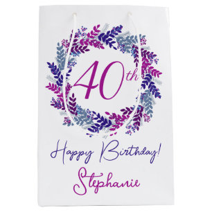 Elegant Purple Wreath 40th Birthday Medium Gift Bag