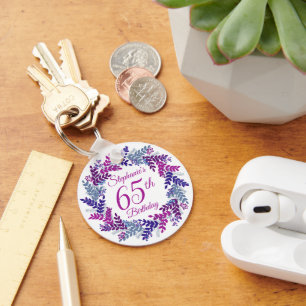 Elegant Purple Wreath 65th Birthday Key Ring