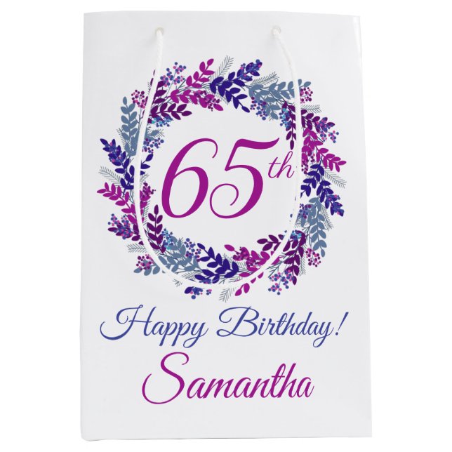 Elegant Purple Wreath 65th Birthday Medium Gift Bag (Front)