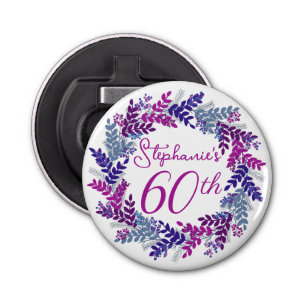 Elegant Purple Wreath Monogram 60th Birthday Party Bottle Opener