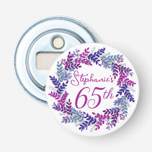 Elegant Purple Wreath Monogram 65th Birthday Party Bottle Opener