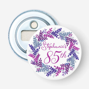 Elegant Purple Wreath Monogram 85th Birthday Party Bottle Opener