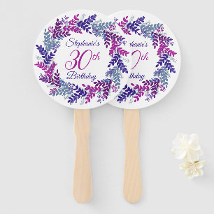 Elegant Purple Wreath Pink 30th Birthday Hand Fan