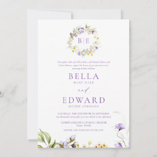 Elegant Purple Yellow Floral Formal Wedding Invitation