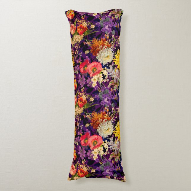 Elegant purple yellow floral pattern body cushion (Front Vertical)