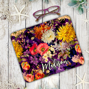 Elegant purple yellow floral pattern mouse mat