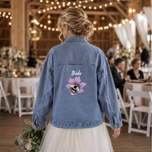 Elegant Purple Yellow Flowers Honeycomb Bee Denim Jacket